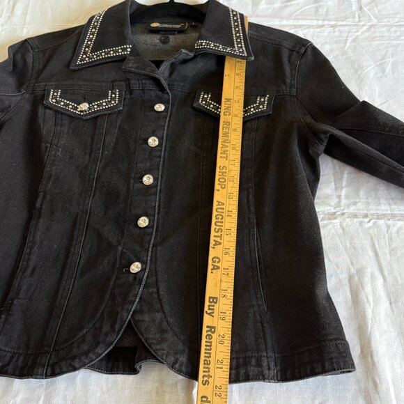 Christine Alexander Women Denim Black Jacket Size S Button Up Rhinestone Stretch - Picture 11 of 13